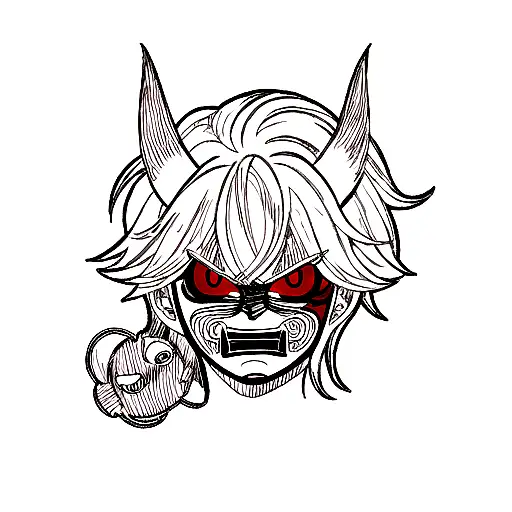 Anime Oni Mask Tattoo Idea - BlackInk AI