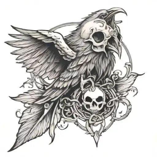 Raven Skull Viking Style Chest Tattoo tattoo design idea