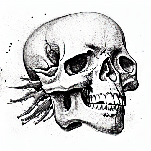 Skull with Car Pistons coming out of the head tattoo design idea