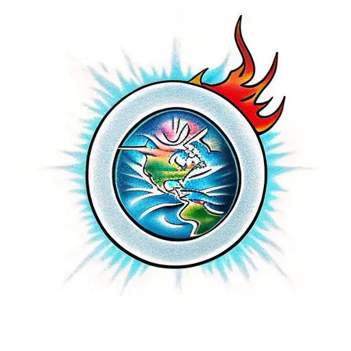 world, fire, water tattoo design idea