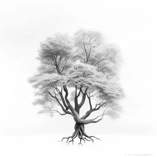 Stairs leading down to tree roots tattoo design idea