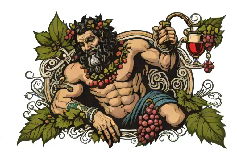 Bacchus God of Wine tattoo design idea