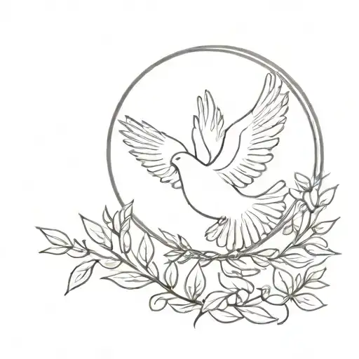 Dove with olive branch in a circle tattoo design idea