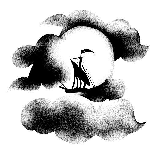 Flying Dutchman emerging from the clouds tattoo design idea