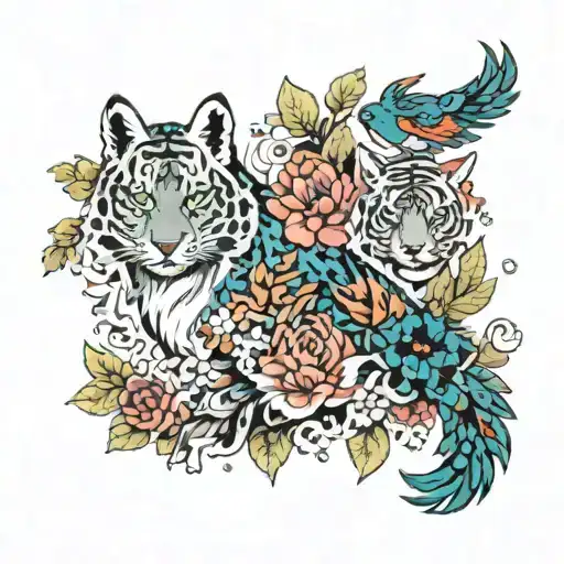 Peacock, Snow Leopard, Mandarin, Duck, Arctic Fox, Scarlet, Macaw, Bengal Tiger tattoo design idea