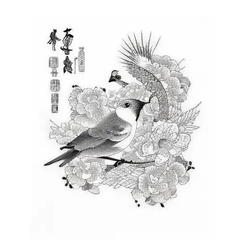 tattoo design of a Japanese crane standi...