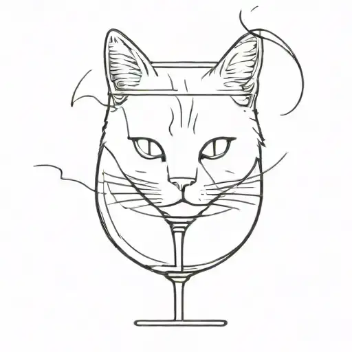 cat in a glass of wine  tattoo design idea