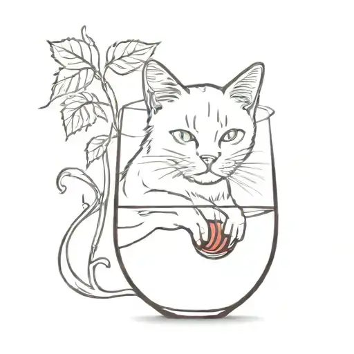 cat in a glass of wine  tattoo design idea