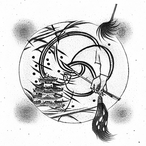 traditional japanese sai in front of an empty circle tattoo design idea