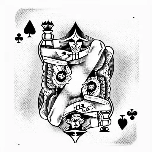 Playing card queen, playing card joker, caricatures playing poker at a table tattoo design idea