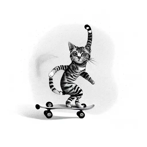 Cat riding a skateboard tattoo design idea