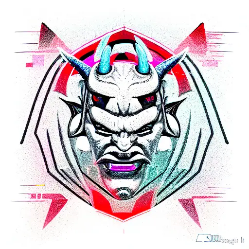 Cyberpunk Oni Mask tattoo design idea