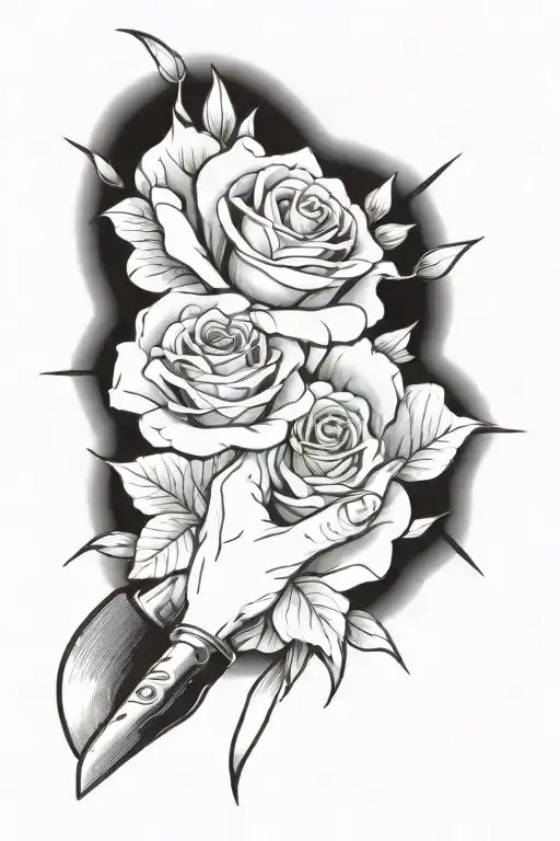 Hand Stabbing Another Hand With Knife, Roses tattoo design idea