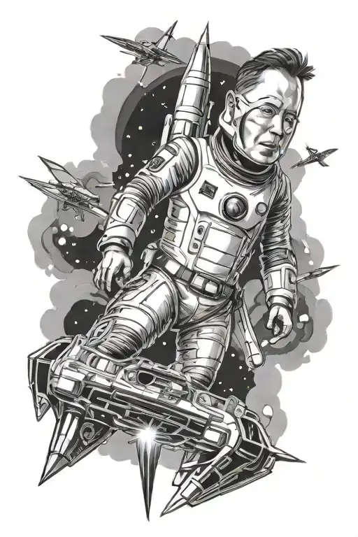 Elon Musk launching rocket tattoo design idea