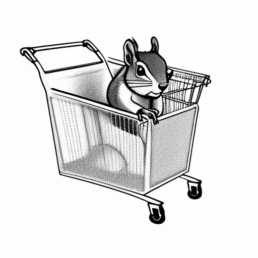 Squirrel pushing shopping cart tattoo design idea