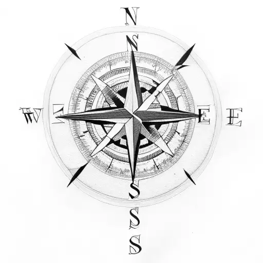 Compass Black and Grey Tattoo Design