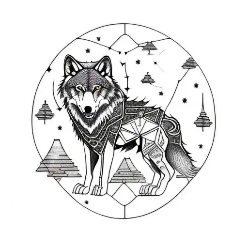 constellation wolf tattoo design idea