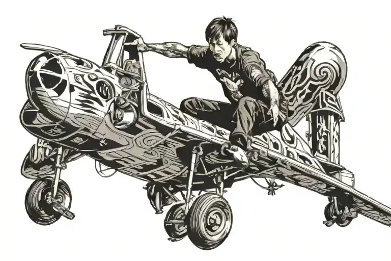 Tony Hawk jumping over a plane tattoo design idea