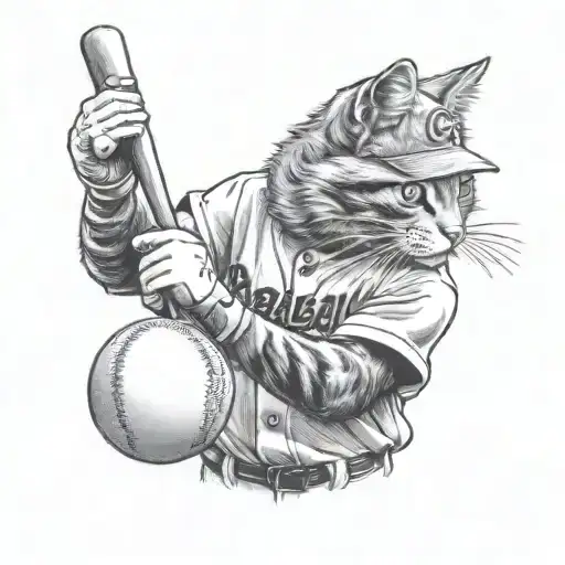 Cat Baseball Player at Bat tattoo design idea