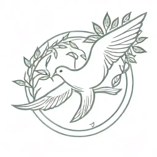 Dove with olive branch in a circle tattoo design idea