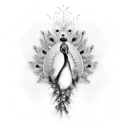 Black ornate drawing of the peacock. Color: Black. Tags: Cool, Nice | Peacock  tattoo, Feather tattoos, Small peacock tattoo