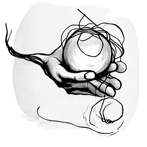 witch hand with floating ball of yarn tattoo design idea