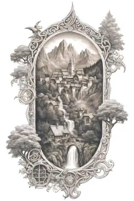 Rivendell City LOTR tattoo design idea