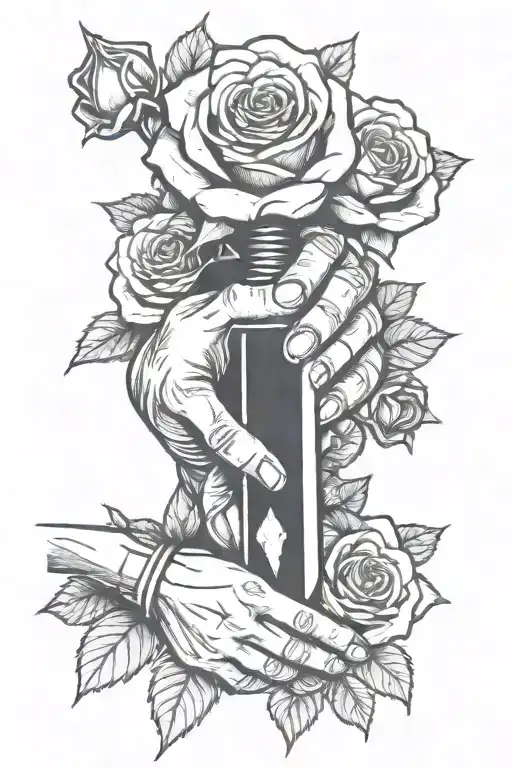 Hand Stabbing Another Hand With Knife And Roses tattoo design idea