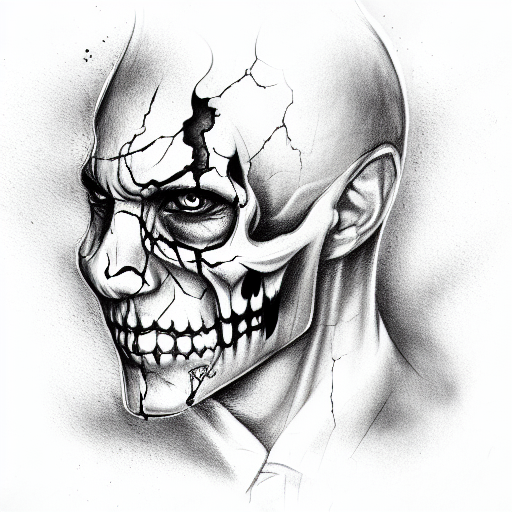Two Face split with skull tattoo design idea