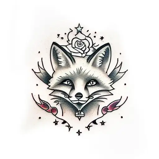 tattoo body art fox wolf flower large 8.25