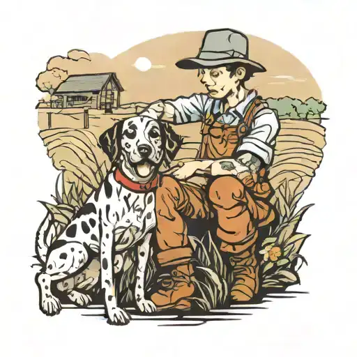 boy and his dog on his farm tattoo design idea
