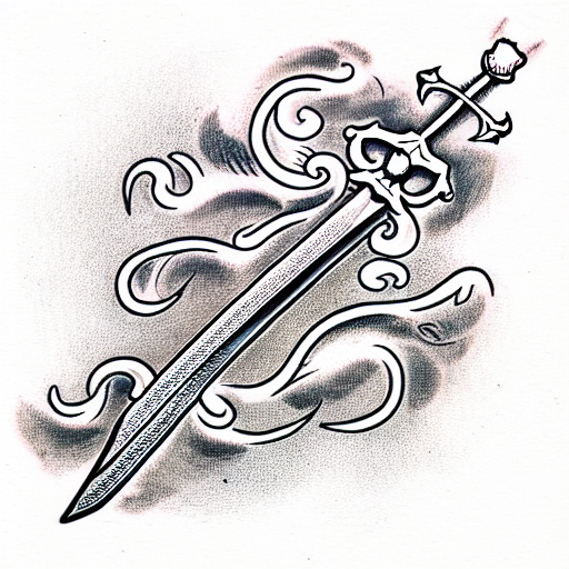Black and white tribal sword tattoo design on Craiyon