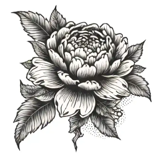 A dotwork tattoo of a peony with delicate nurse-themed elements like a heart rate monitor and medical cross tattoo design idea