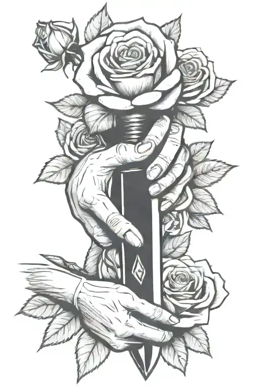 Hand Stabbing Another Hand With Knife, Rose tattoo design idea