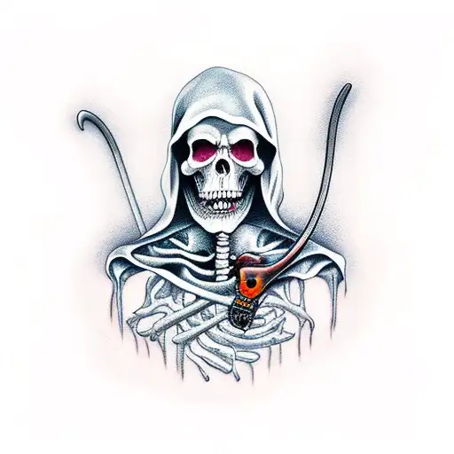 Black And Grey Grim Reaper With Full Moon Tattoo Design