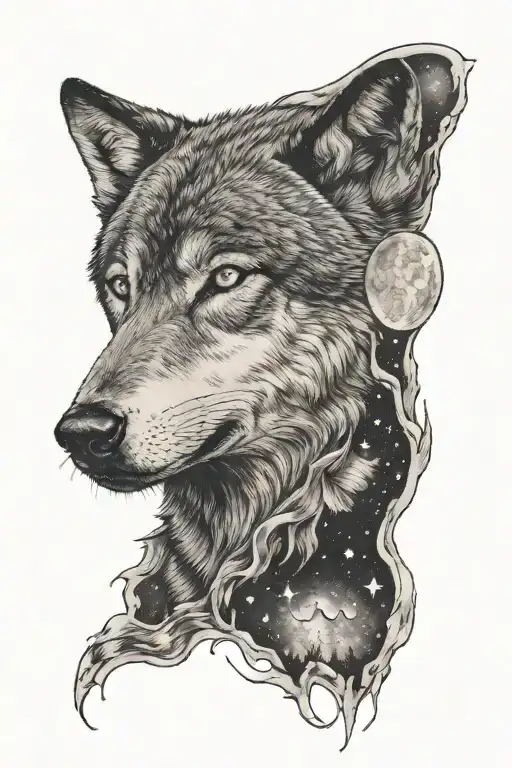 Wolf And Moon Night Sky  tattoo design idea
