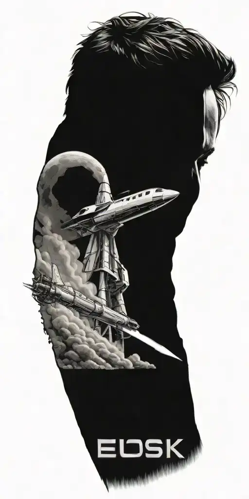Elon Musk launching rocket tattoo design idea
