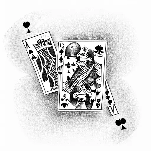 Playing card queen, playing card king, caricatures playing poker at a table tattoo design idea