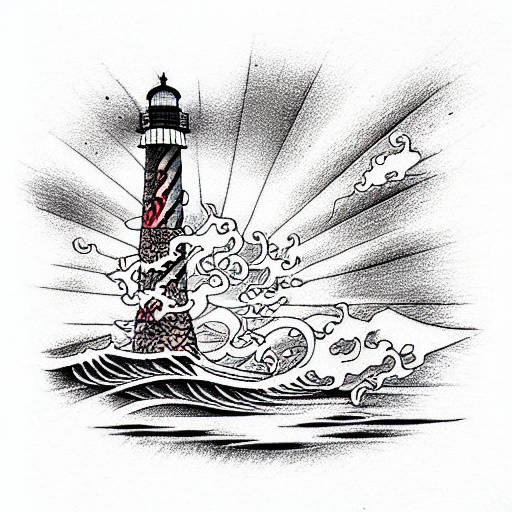 Lighthouse Tattoo Freehand on Mens Forearm