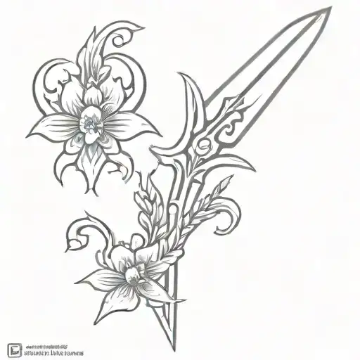 Ukrainian tryzub trident with flowers tattoo design idea