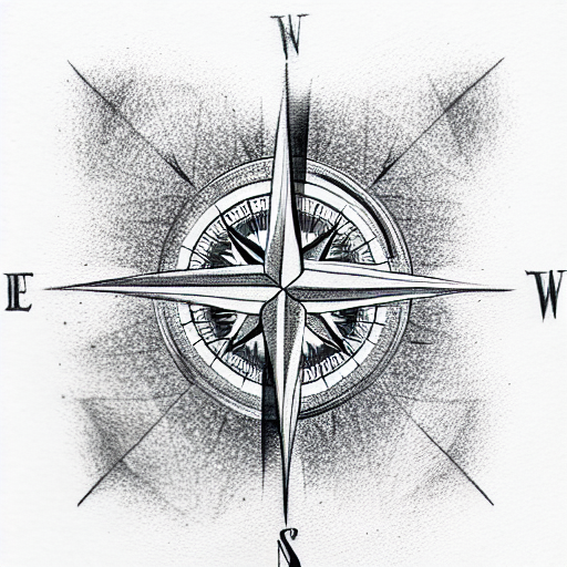 Black and Grey Compass and Roses Tattoo Design