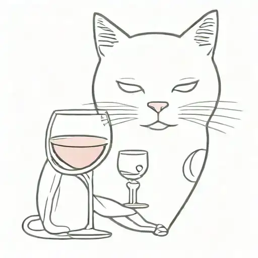cat in a glass of wine  tattoo design idea