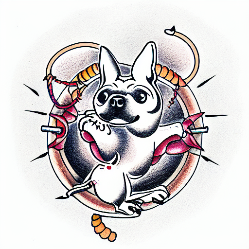 dog jumping through hoop tattoo design idea