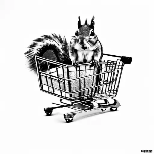 Squirrel pushing shopping cart tattoo design idea