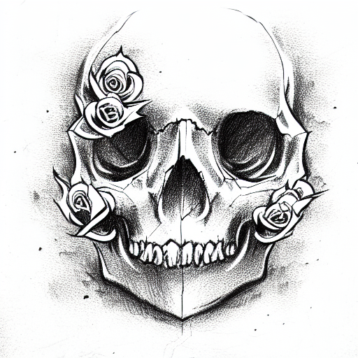 skull and roses sketch