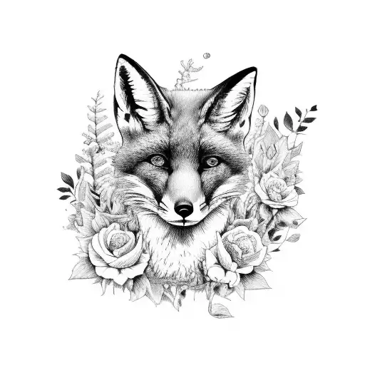 Full Body Top-Down Running Fox In Flowers tattoo design idea