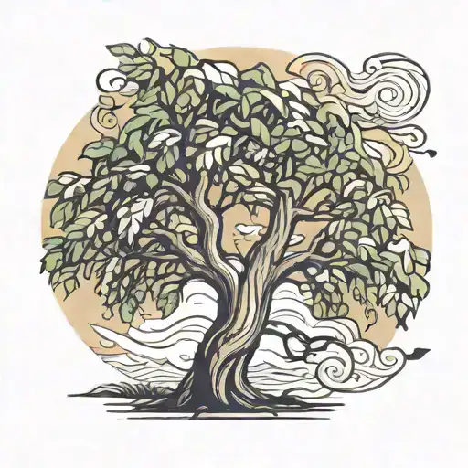 whimsical Willow tree in the wind tattoo design idea