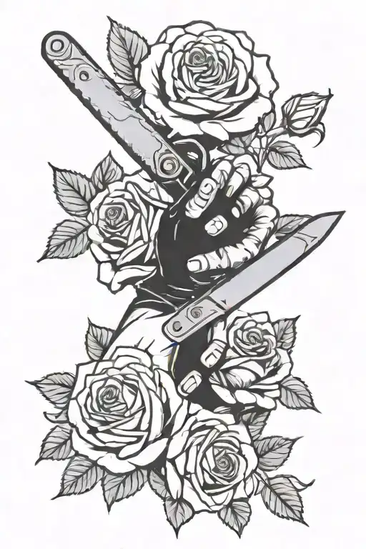 Hand Stabbing Another Hand With Knife And Roses tattoo design idea
