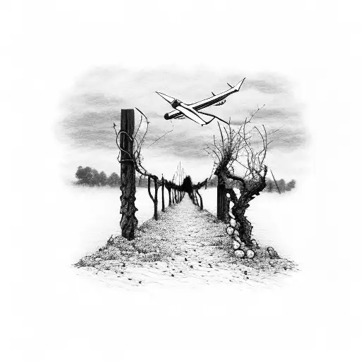 Vine Vineyard Path, airplane runway, airplane takeoff tattoo design idea