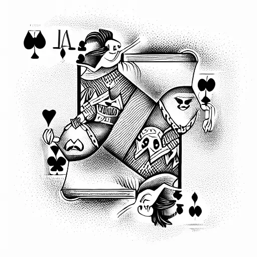 a group of cartoon characters holding playing cards, the queen of hearts tattoo design idea